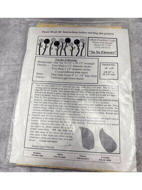 Ben Franklin Crafts Yo Yo Flowers Quilt Block Kit 10"x28" Fabric